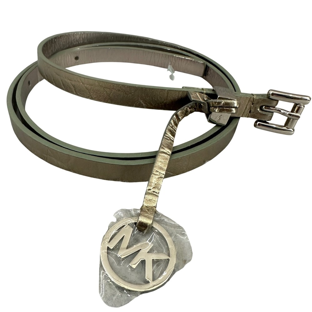 Michael Kors NWOT Gunmetal Skinny Belt Leather 553302 Women XL Flawed see photos